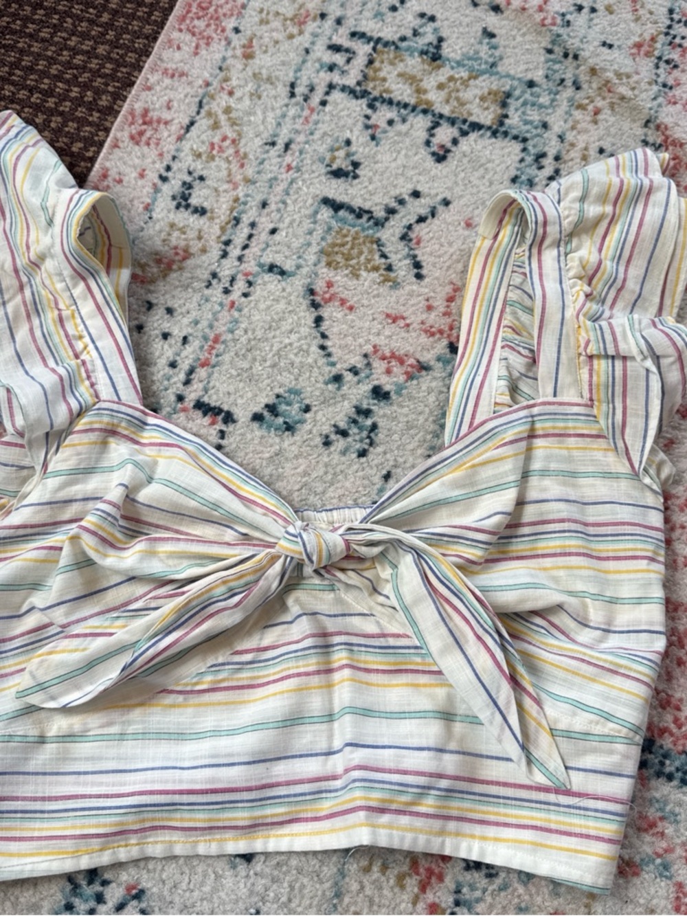 Anthropologie Striped Tie-Front Crop Top in Pastel Multi